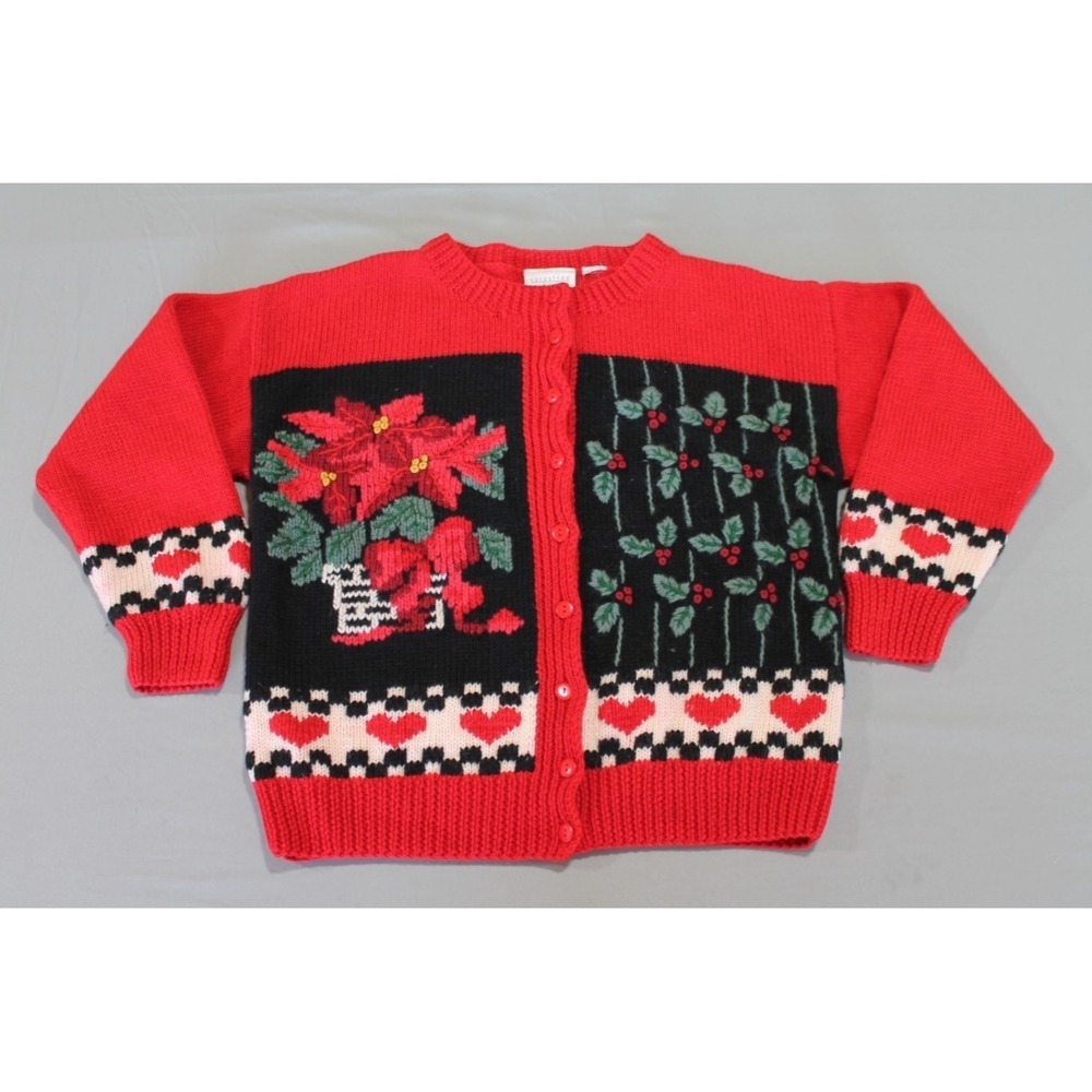 Nordstrom Point Of View Christmas Sweater Cardigan Button Vintage Womens Medium